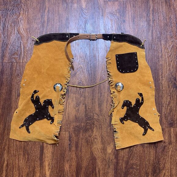 Children Cowboy Chaps Leather Kids Halloween Dress Up Costume Brown M&F Sz Small - Picture 1 of 10